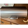 Image 4 : Stainless steal bread box,  full of New canning lids, pink Tupperware bowl, strainers, more goodies 