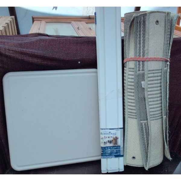 Lifetime Folding Table, NewAge VersaTrac Panel, and Outdoor Patio Mat Assortment