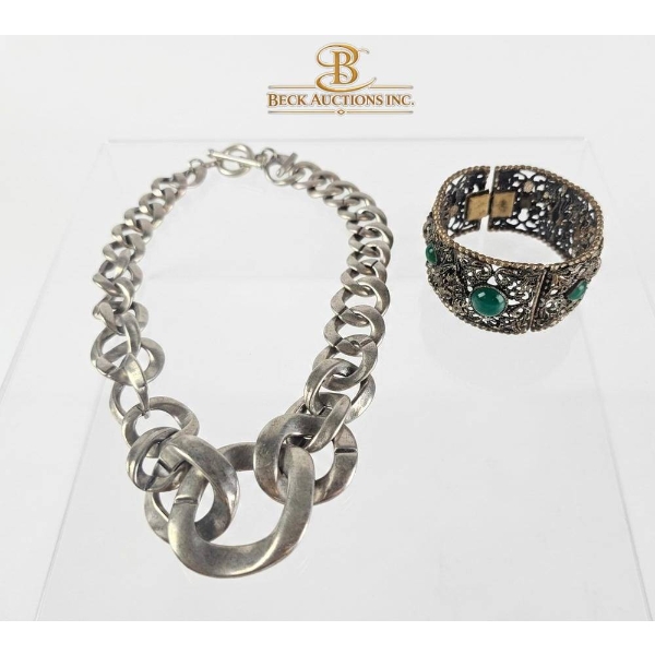 Costume Jewelry Set with Chunky Necklace and Ornate Bracelet