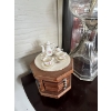 Image 2 : Vintage glass oil lamp, likely identifiable as a "Mayflower" model, characterized by hexagonal glass