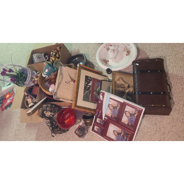 Decor: Rose Basin 17 and Vase 6 T, Red Brandy Glass12 T, Trays and More!