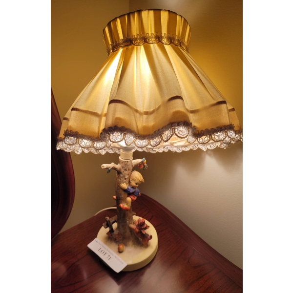 Hummel Table Lamp with Child and Dog and Fabric Shade