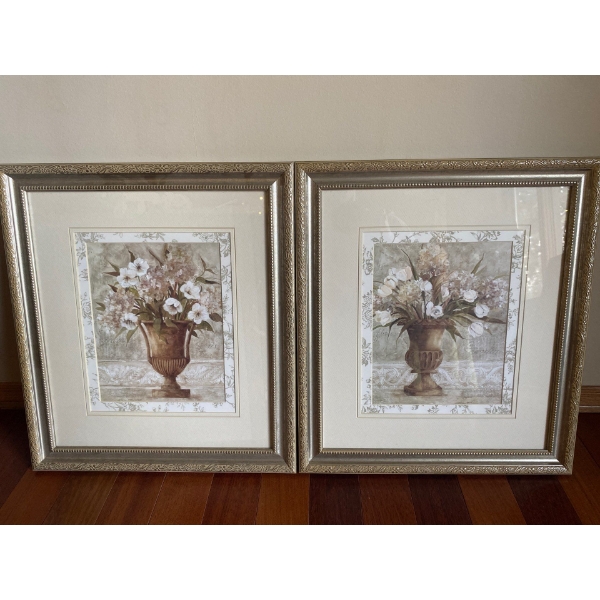 2 Framed Art Prints - Florals 17x19 Inches