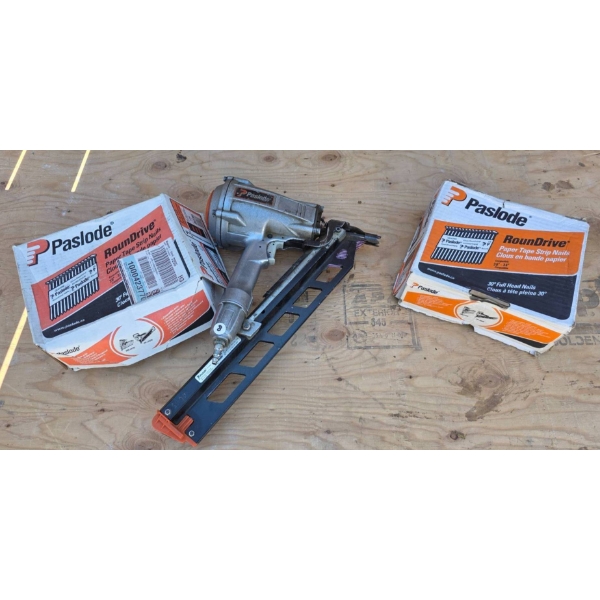 Paslode Gun with Two Boxes of Paper Tape Strip Nails