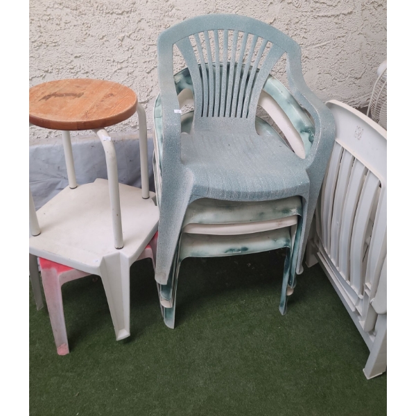 Stool 13" Diameter, 18 T, Patio Tables, Patio Chairs 22 W, 17 T, 28 T and Folding Chair