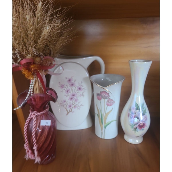 Collection of Vases Including: Pitcher Style 9.5 T, Cranberry 7.5 T and More!