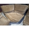 Image 4 : Camel Velvet Large L Shaped Couch, Some Damage See Photos, Longest Side is ~115L, 35T 