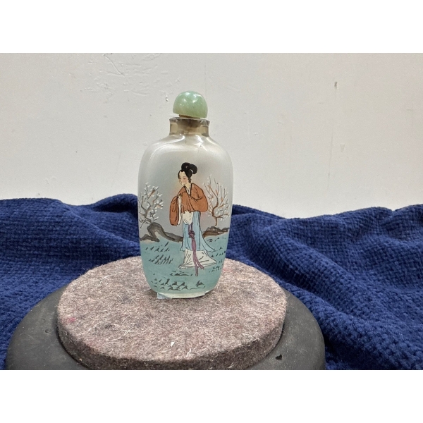Hand Painted Lady Glass Snuff Bottle with Spoon 3H