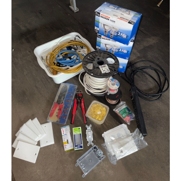 Electrical Essentials - Plug/Switch Covers Flood Lights Wire Stripper Wire Reels Assorted Cord & mor
