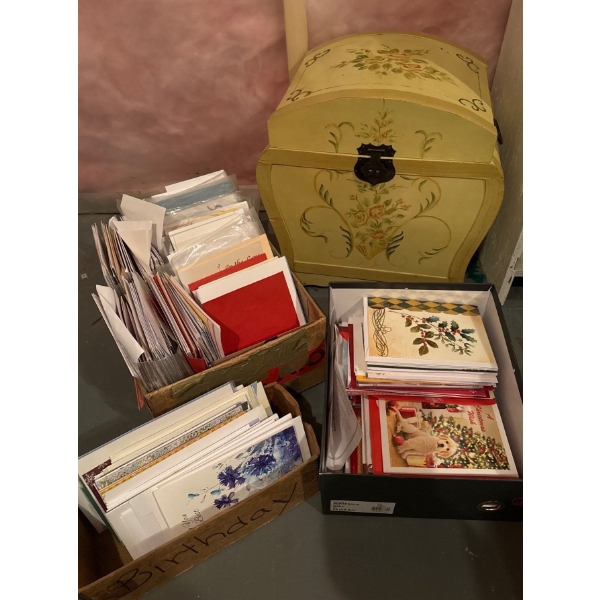 Misc. Cards Collection w/ Wooden Lovely Storage Box 