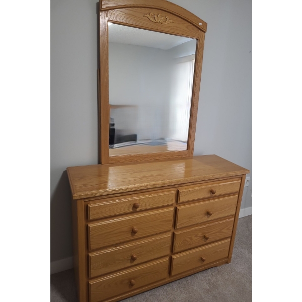 Dresser w/ 8 Drawers 51 W, 17 D, 34 T and Attached Mirror 42 T From Dresser Top