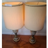 Image 1 : Pair of Ceramic & Brass Table Lamps w Shades. 15 dia for shade, 37 1/2 h to top of shade