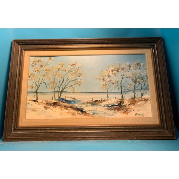 Original Pfzielke Oil On Board Landscape Art 21x13 Winter