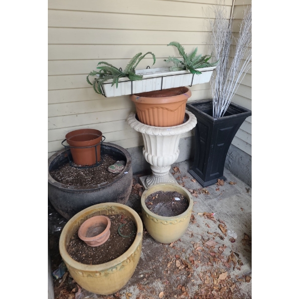 Outdoor Planters- Tall Rectangular Black: 15 W, 15 D, 28 T and Largest Round 23" Diameter 
