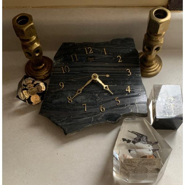 Slate Wall Clock 9T w/ Decorative Brass Decor