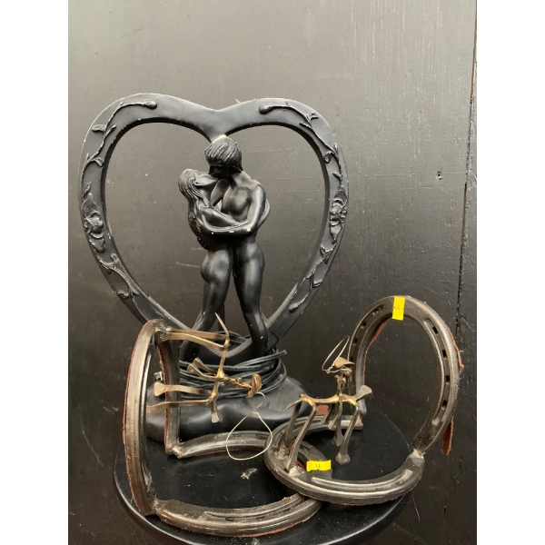 Vintage Decorative Lamp, and 2 Metal Bookends Made From Horseshoes