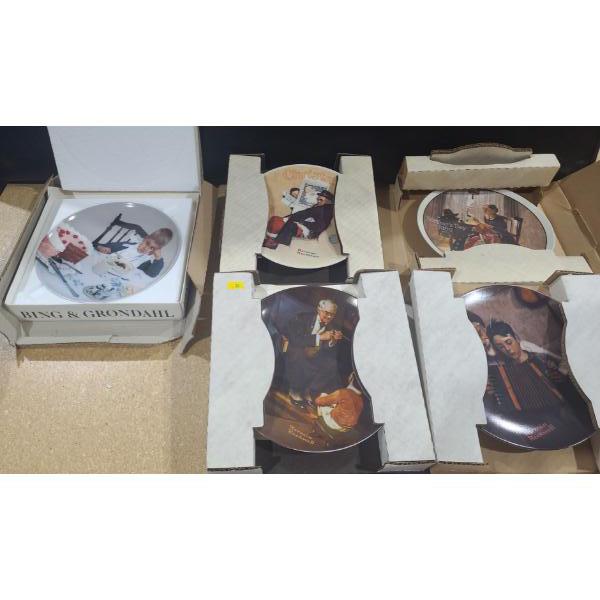 Plates- Boy w/ Cake 8" Diameter, and Four Norman Rockwell Designs 9" Diameter 