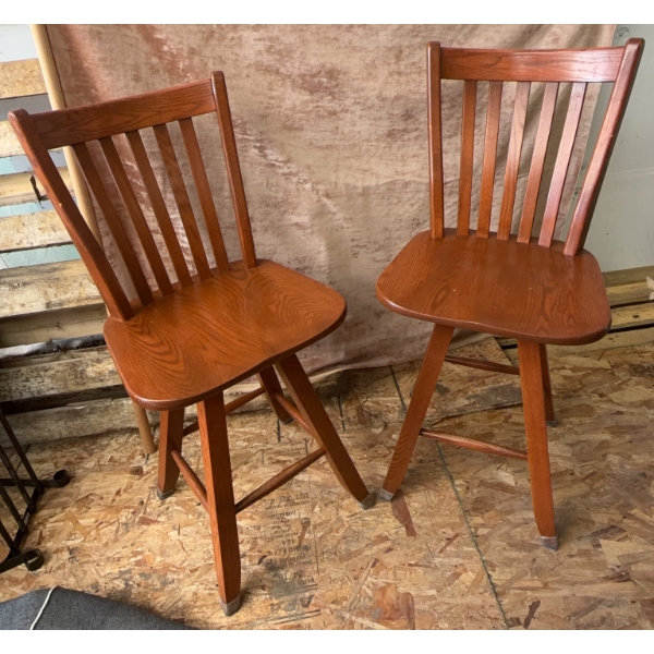 Wooden Swivel Bar Stools With Slat Backs