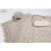 Image 4 : Vintage Beige Crocheted Blanket, Kangol Hat, and White Handbag Set