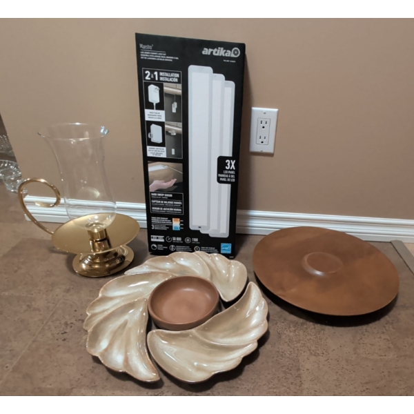 Holiday/Special Occasion Essentials - Teak Lazy Suzan 4 Piece Party Platter New Under Cabinet Lights