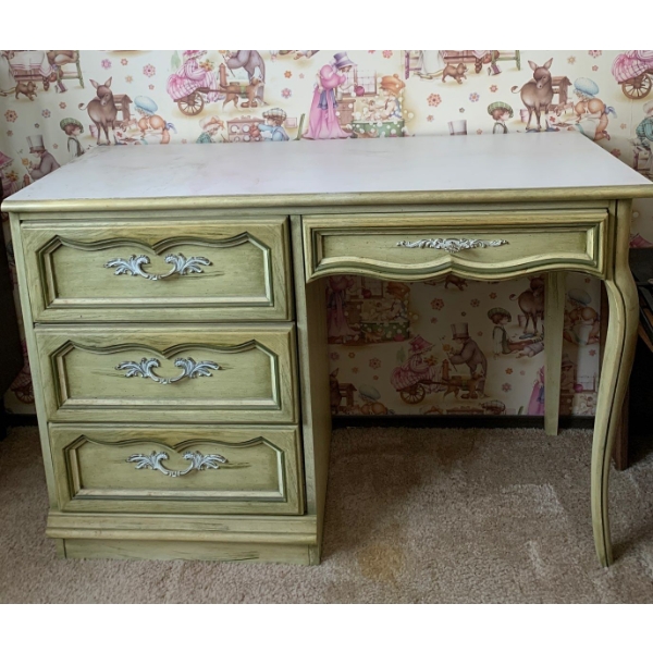 French Provincial Pistachio Colored Desk 45x18x30