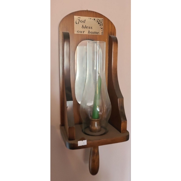 "God Bless Our Home" Wall Candle Hurricane 7 W, 6 D, 19 T and 2 X Bird Plaques 15 x 15