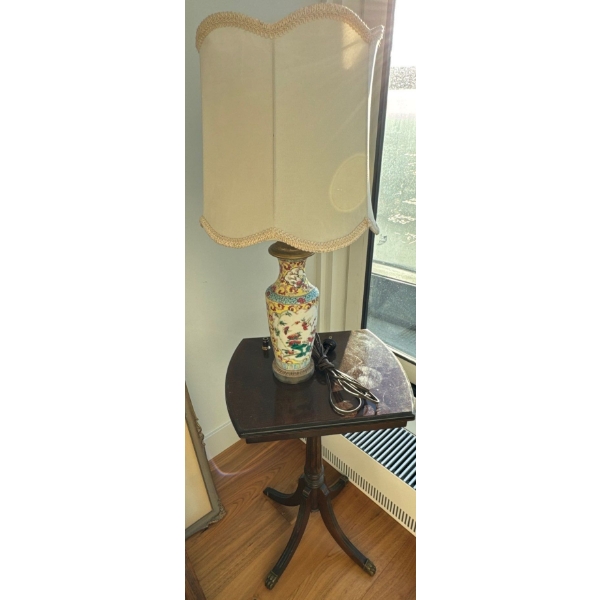 Vintage Chinoiserie Table Lamp w/ Antique Marquetry Game Table