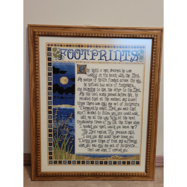'Footprints' Embroidered Art 18x21