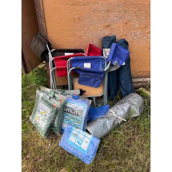 Several new industrial covers/tarps, and several folding camping chair