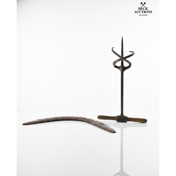 Antique auger 1800's ,  Hand-Carved Australian Aboriginal Wooden Boomerang. 