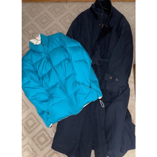 Ladies Outerwear - Size Large / Baby Blue Puffer w/ Dick Tracy Trench