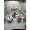 Image 3 : Meissen porcelain Gold pink flower Bouquet Tea cups & saucers cake plates teapot with sugar & cream 
