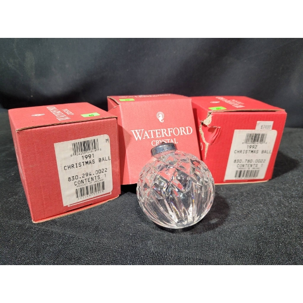 Waterford Crystal Christmas Ornaments, 1991 and 1992, with Original Boxes
