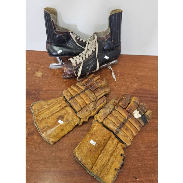 Vintage Hockey Skates and Gloves