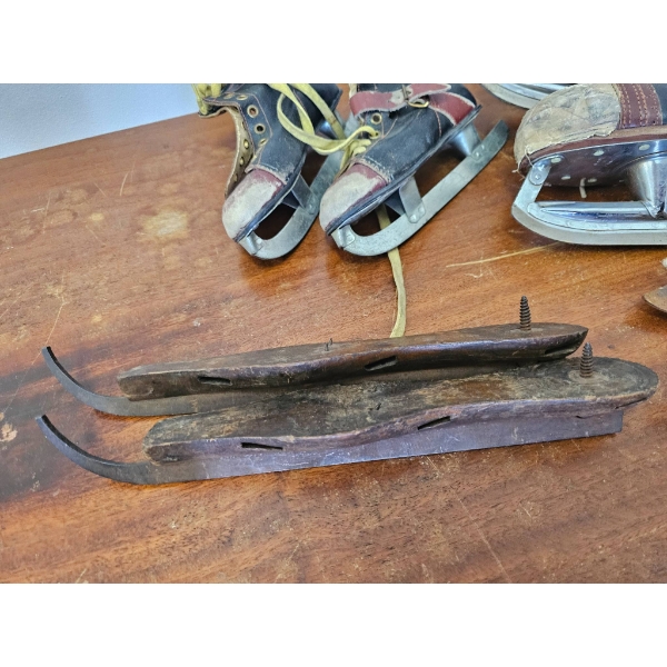 Antique Ice Skates, Including Leather and Steel Models