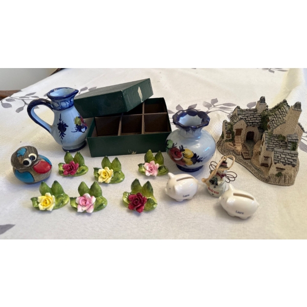Mini Bone China Flowers By Healacraft, Fishermans Wharf By D. Winter  & Small Vases From Portugal 