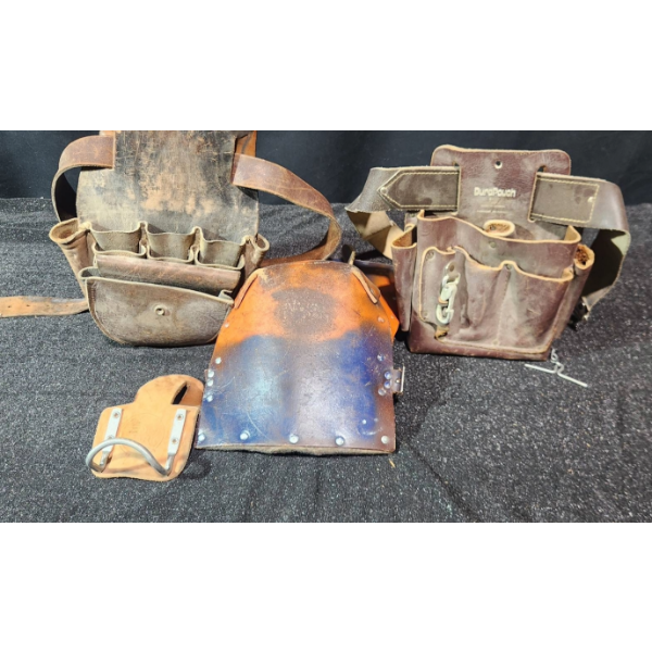 Old Leather Work Pouches with Vintage Kunys Knee Pads