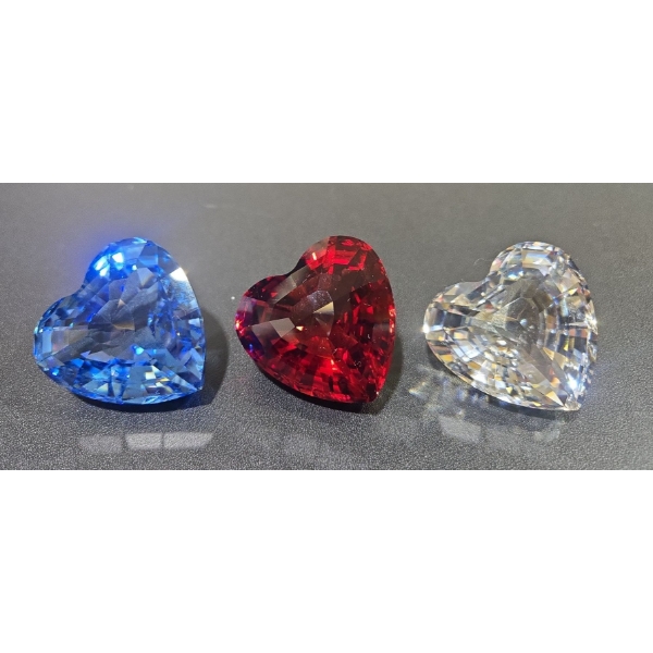 3 Swarovski Crystal Hearts 2" Tall (Clear, Red & Blue)