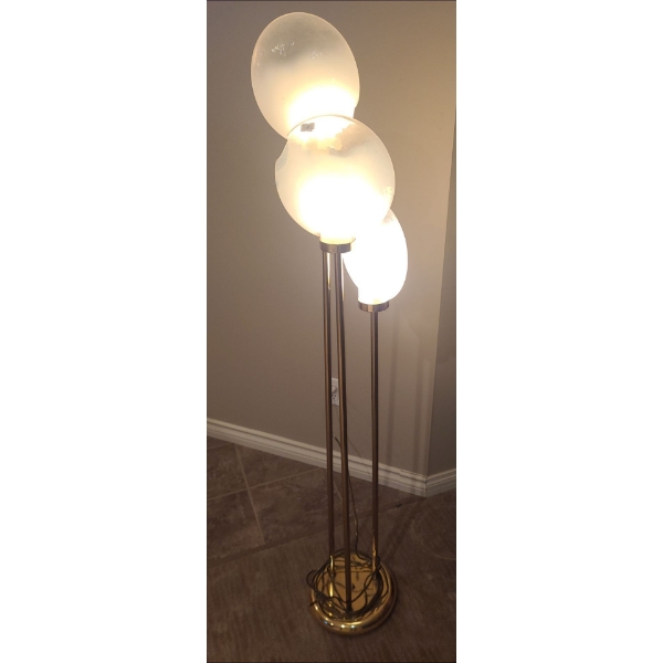 Three Arm Brass Floor Lamp 10" Diameter Base 58 T (Shades Cracked) and Ceramic Table Lamp