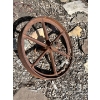 Image 3 : Collection of Antique Tractor Wheels all Cast Iron also includes pulleys and cast-iron base