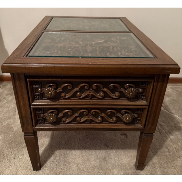 Vintage End Table w/ Glass Top 17x26x25