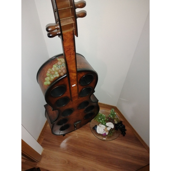 Decorative Wood Violin Cello Wine Storage Rack w/ Grapes & More Decor