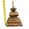 Image 2 : Tibetan Bronze Stupa Shrine and Incense Holder Set with Inlaid Stones