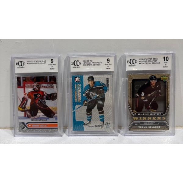 3 Hockey Cards - Maxime Ouellet, Cleveland Barons, Teemu Selanne