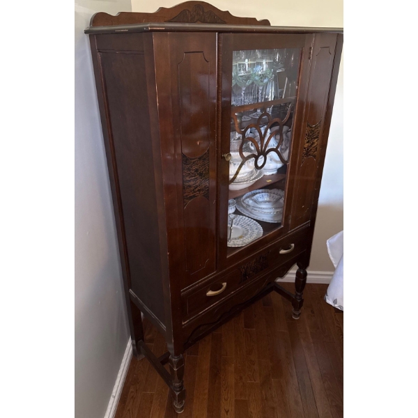 Antique Wooden Display Cabinet, Contents NOT Included, Cabinet Only - 34W, 15D, 56T 