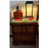 Image 1 : Cherry Wood Bedside Table w/ Lamp and Wood Box, Does Not Include Drawer Contents - 21W, 18D, 23T