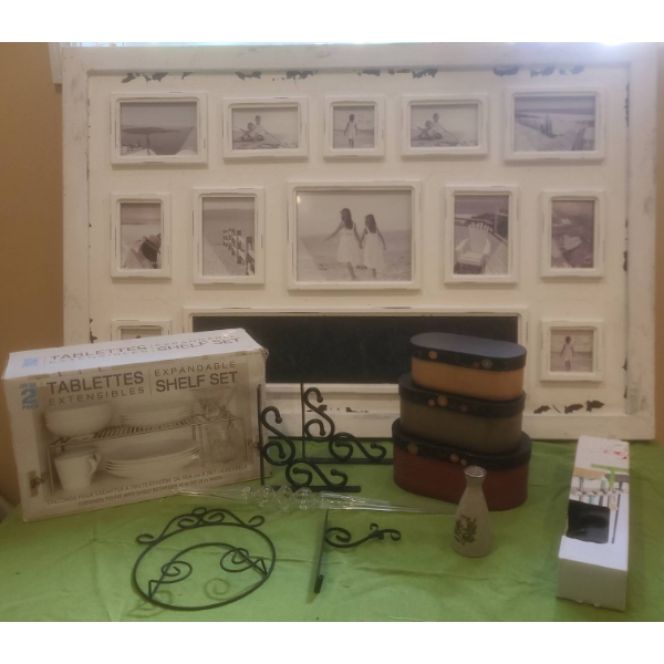 Home Decor Lot With Multi-Photo Frame, Shelf Set, Takahashi Vase and Metal Wall Brackets