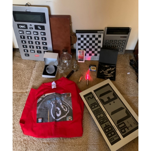 Big Button Calculators w/ Electronic Chess Set Vintage Lighter Glass BP's & More