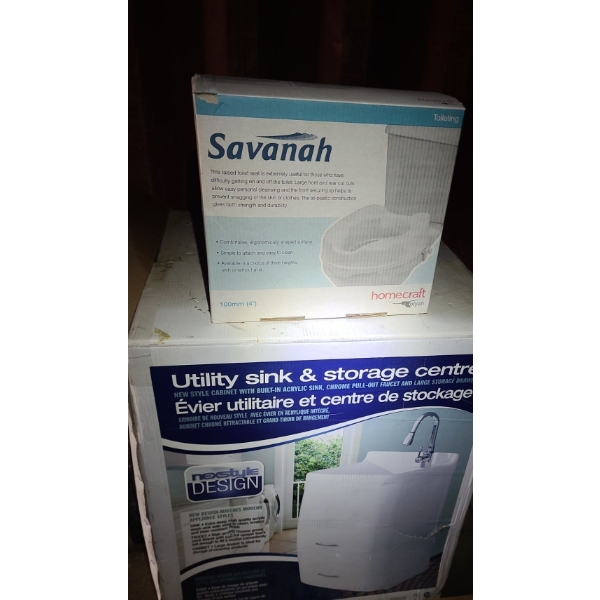 Utility Sink w/ Storage and Raised Toilet Seat