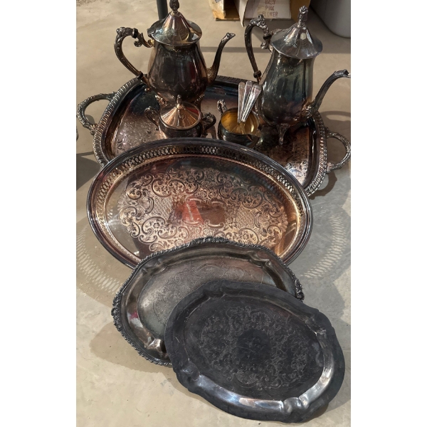 Silverplated Trays & Tea Pots 